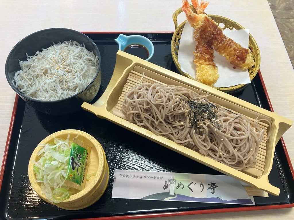 海老の天婦羅蕎麦とミニしらす丼